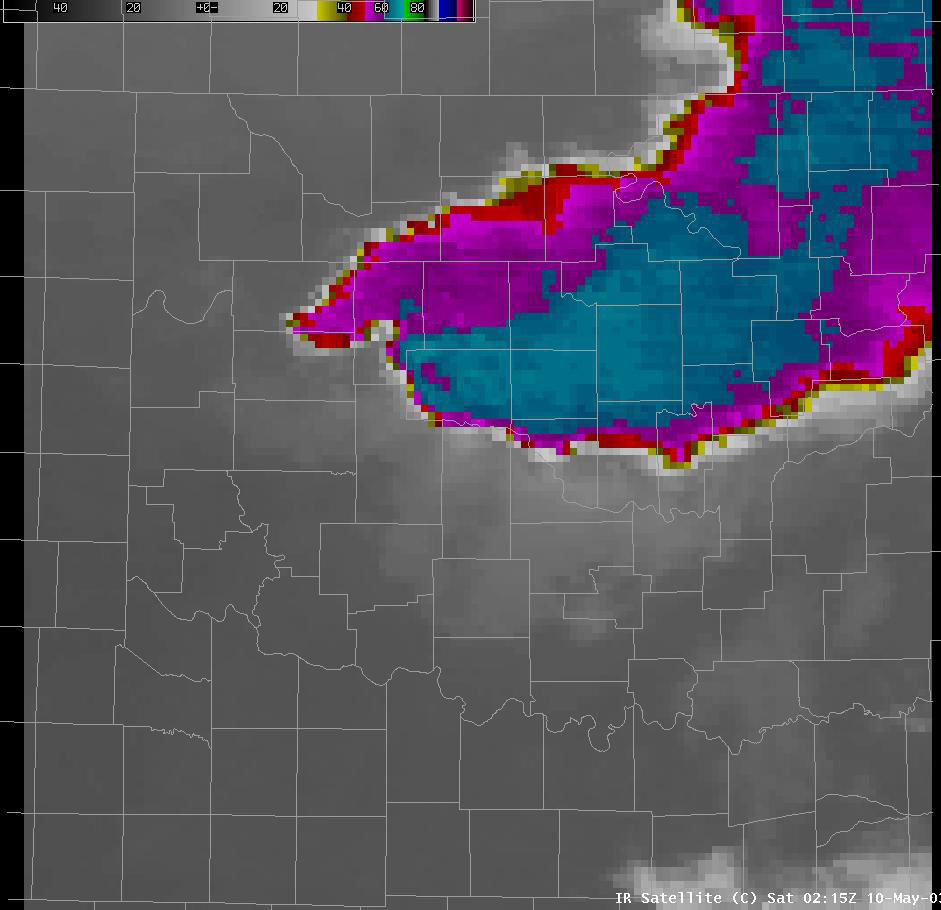 Satellite Image for 9:15 PM CDT, 5/09/2003