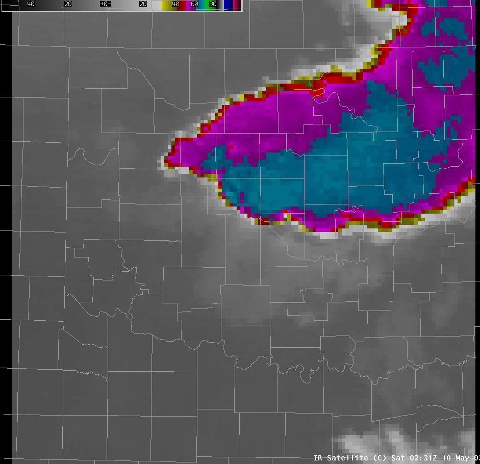 Satellite Image for 9:31 PM CDT, 5/09/2003