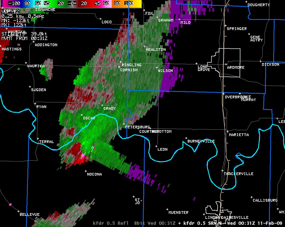 6:31 pm CST KFDR Storm Relative Velocity Image