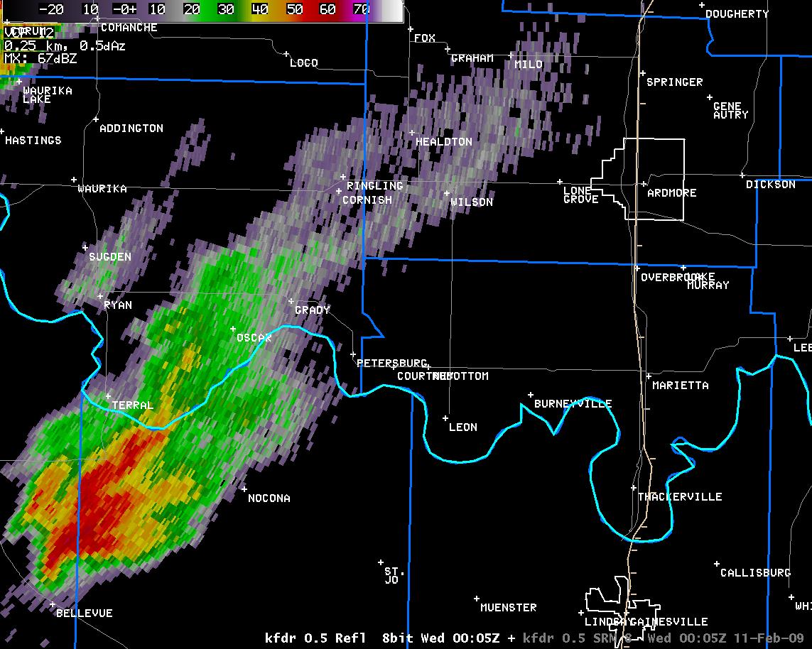 6:05 pm CST KFDR Reflectivity Image