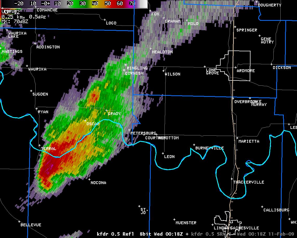 6:18 pm CST KFDR Reflectivity Image