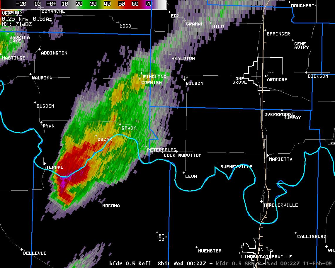 6:22 pm CST KFDR Reflectivity Image