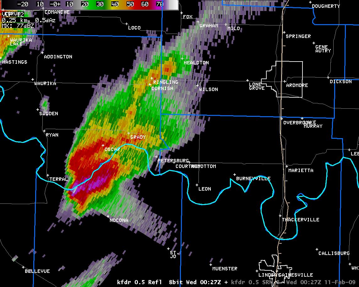 6:27 pm CST KFDR Reflectivity Image