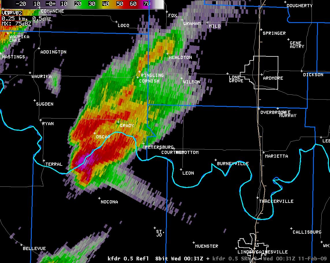 6:31 pm CST KFDR Reflectivity Image