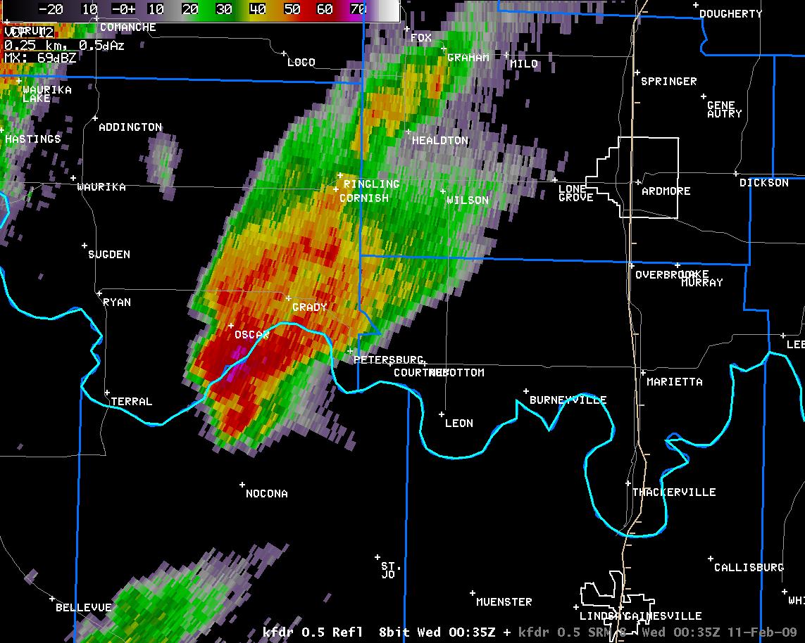 6:35 pm CST KFDR Reflectivity Image