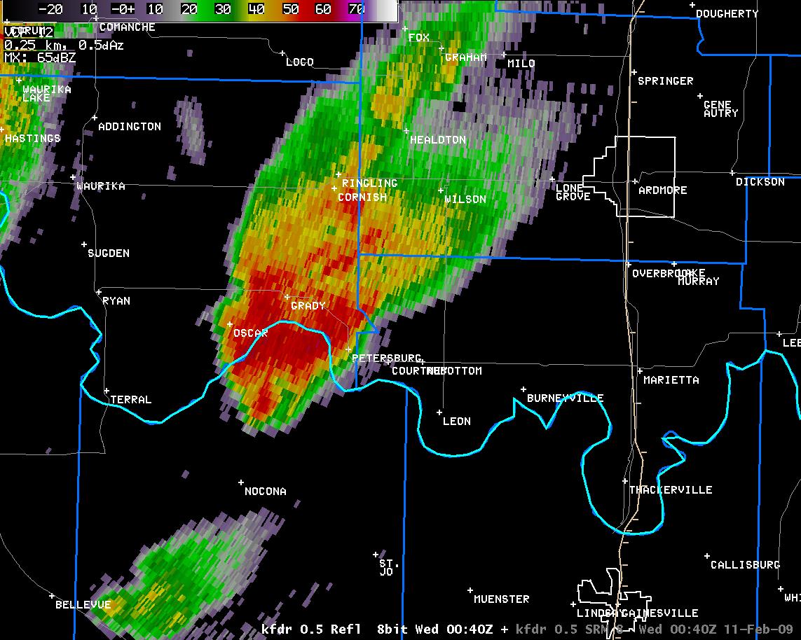 6:40 pm CST KFDR Reflectivity Image