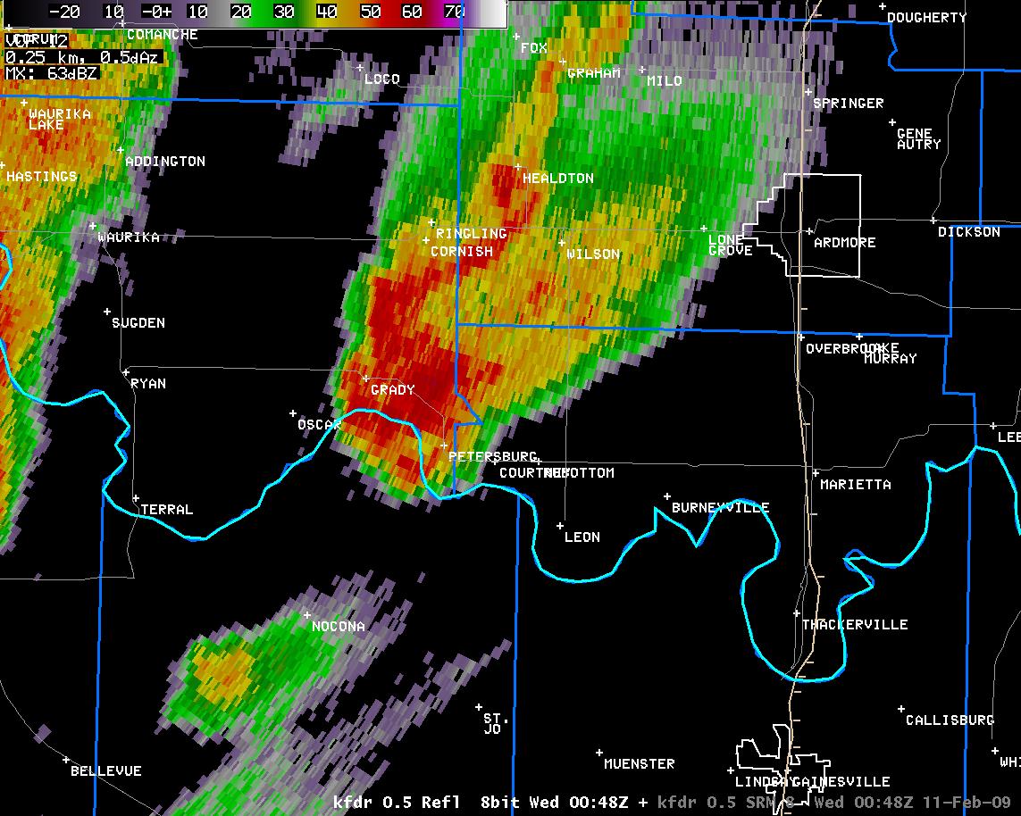 6:48 pm CST KFDR Reflectivity Image