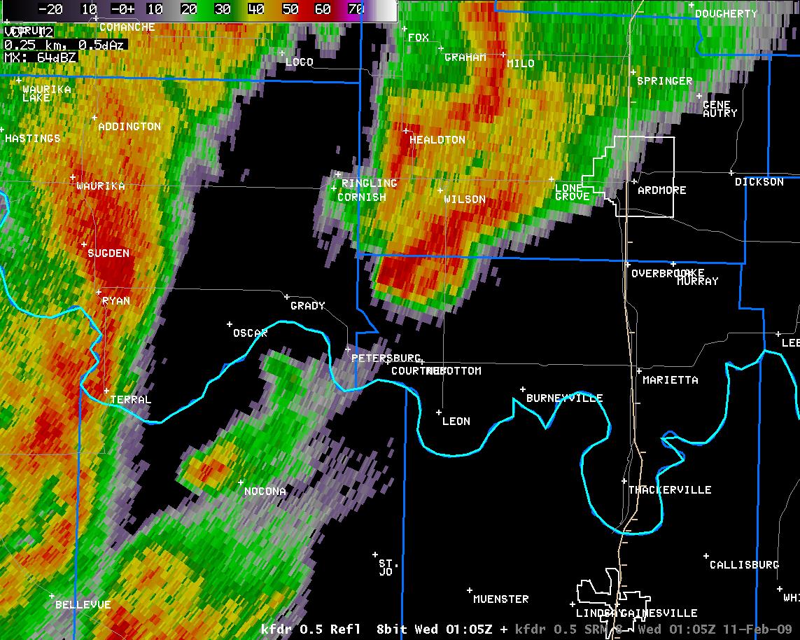 7:05 pm CST KFDR Reflectivity Image