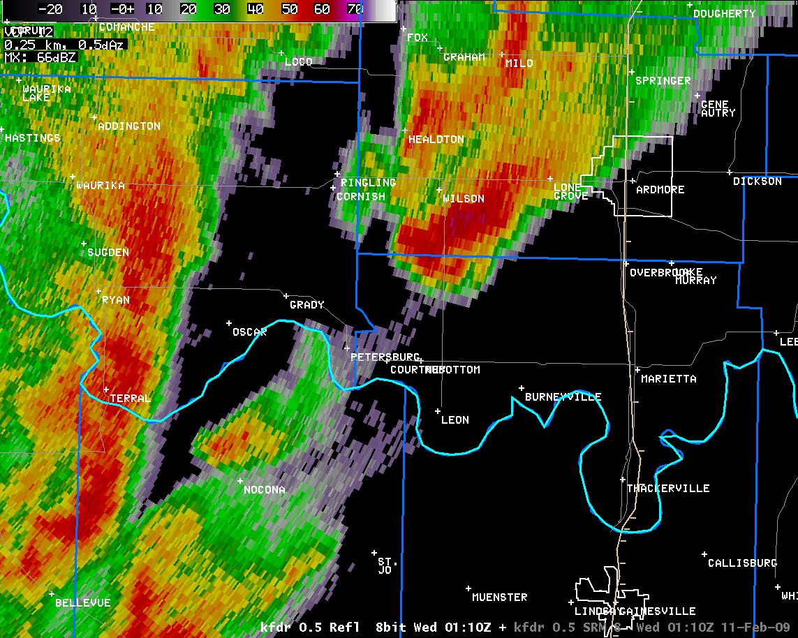 7:10 pm CST KFDR Reflectivity Image