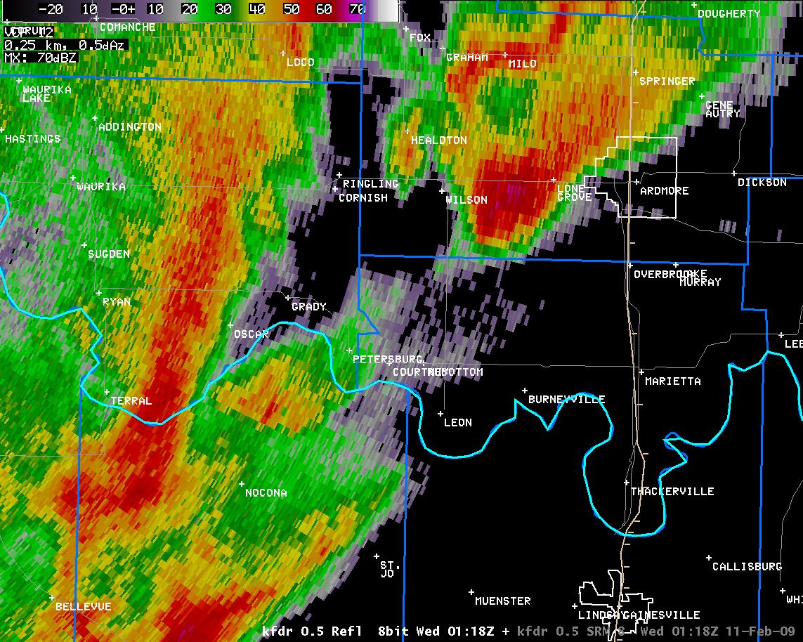 7:18 pm CST KFDR Reflectivity Image