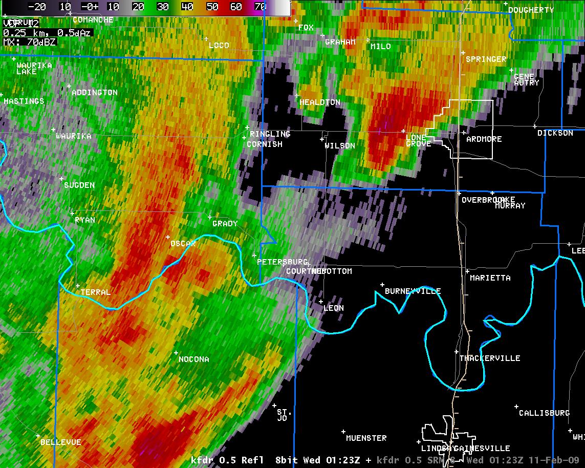 7:23 pm CST KFDR Reflectivity Image