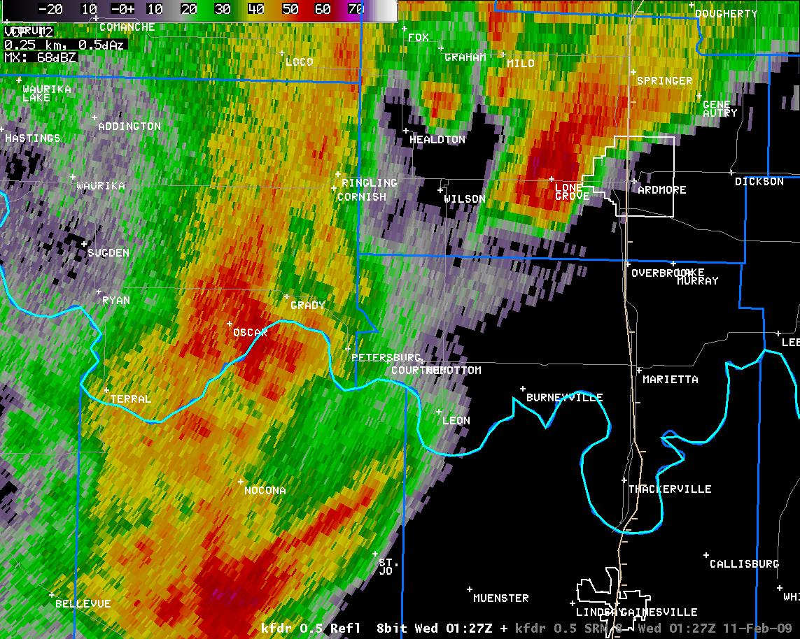 7:27 pm CST KFDR Reflectivity Image