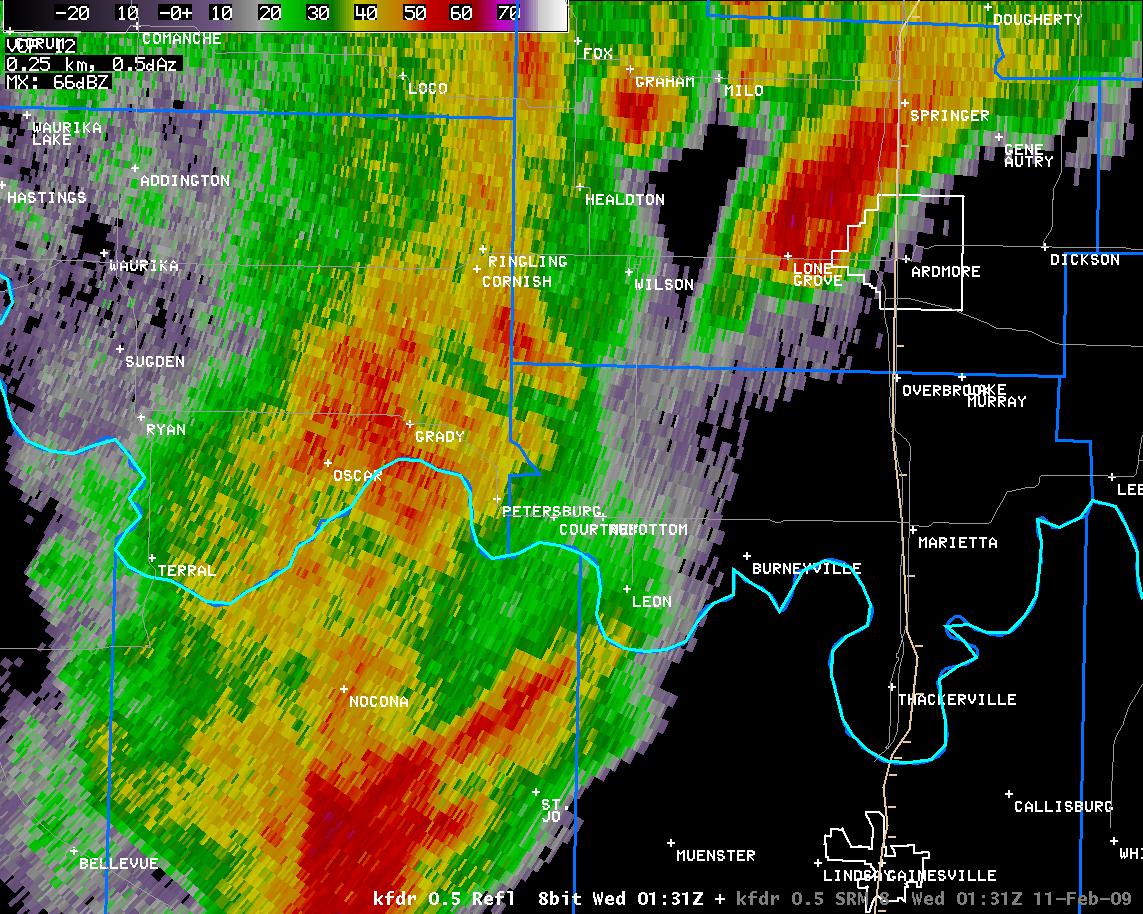 7:31 pm CST KFDR Reflectivity Image