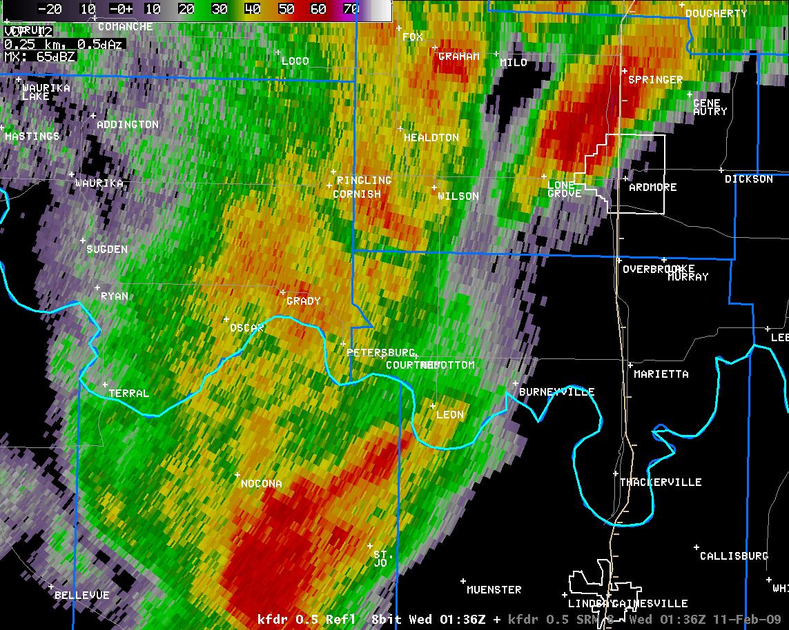 7:36 pm CST KFDR Reflectivity Image