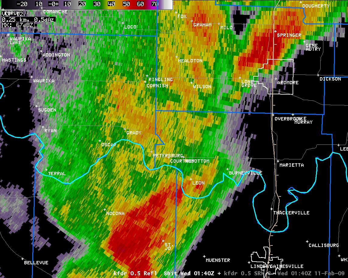 7:40 pm CST KFDR Reflectivity Image