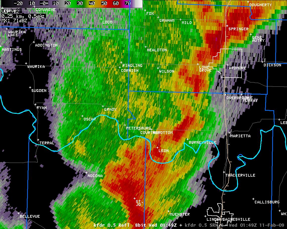 7:49 pm CST KFDR Reflectivity Image