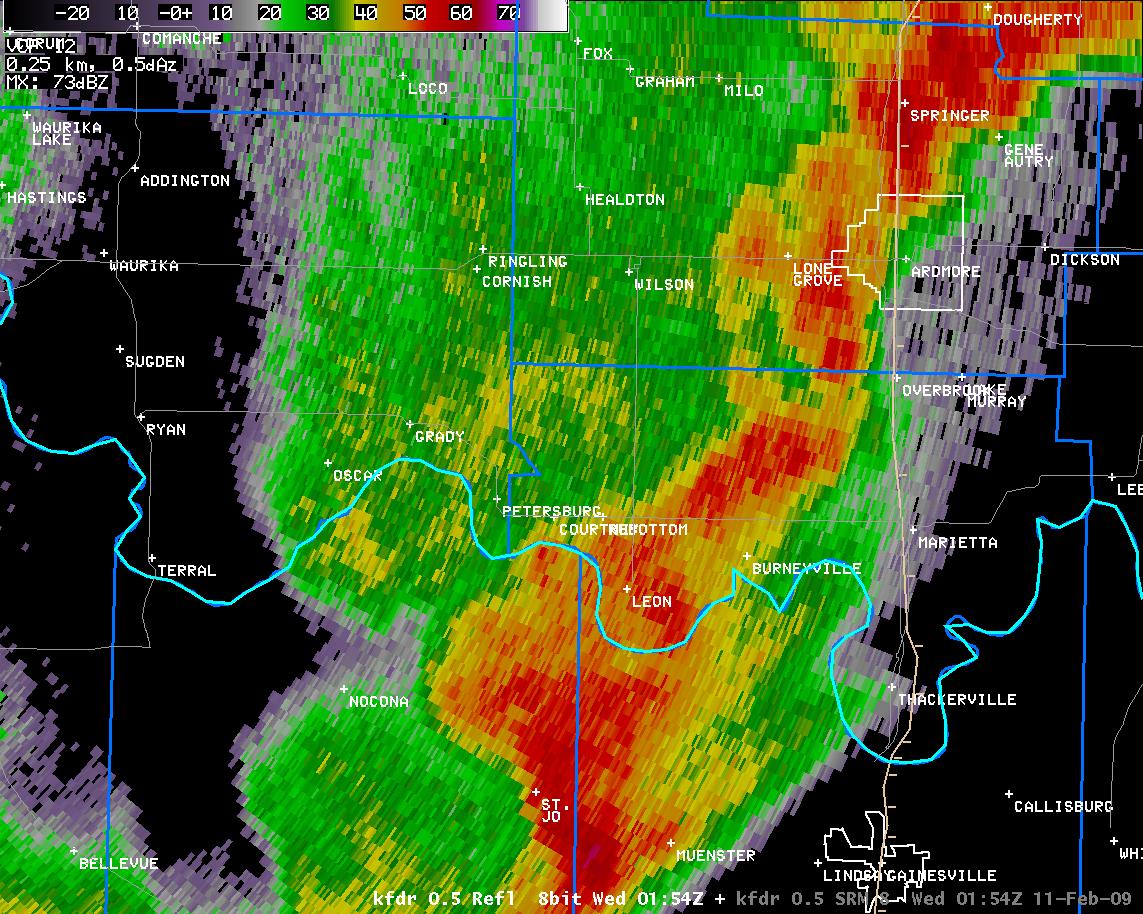 7:54 pm CST KFDR Reflectivity Image