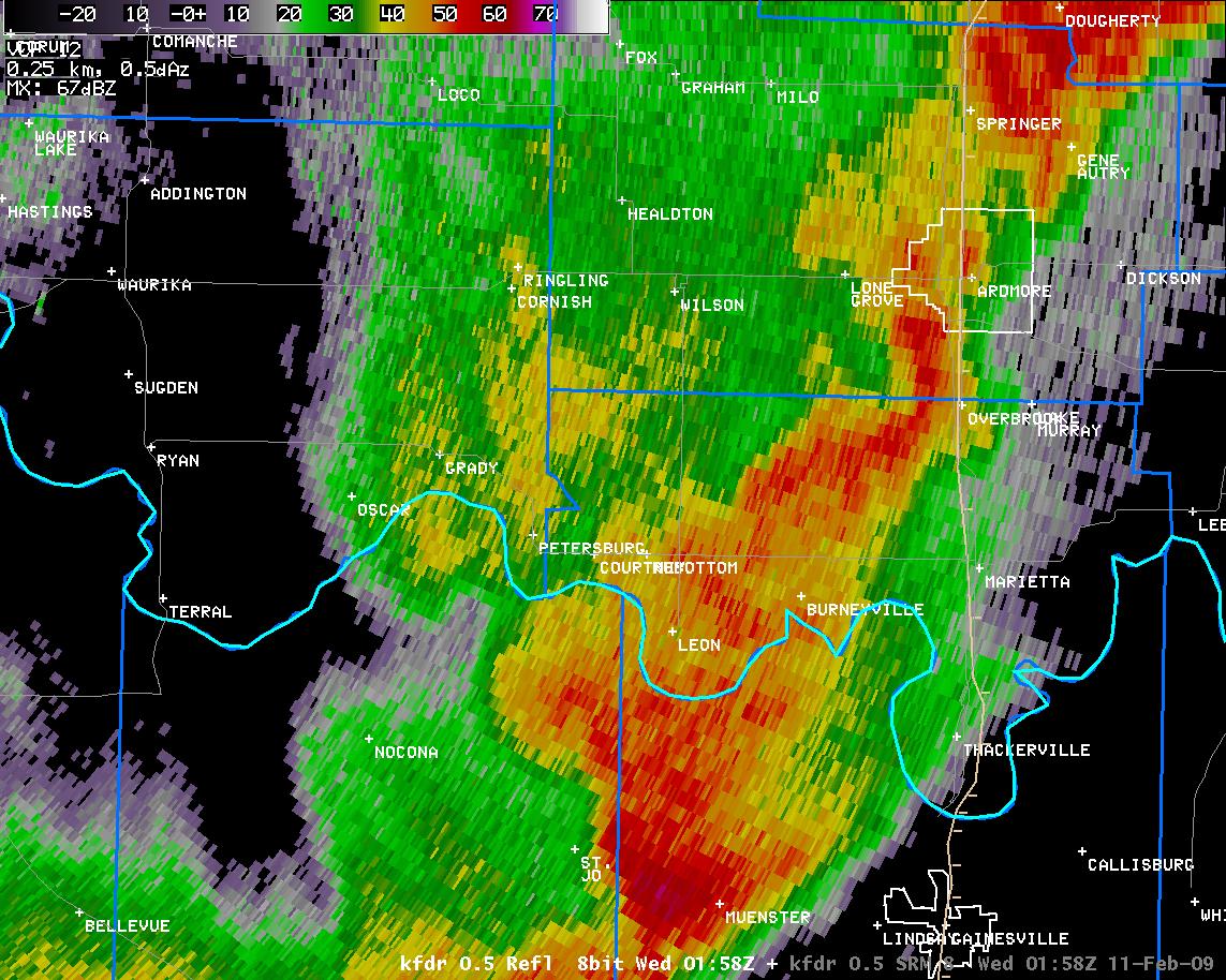 7:58 pm CST KFDR Reflectivity Image