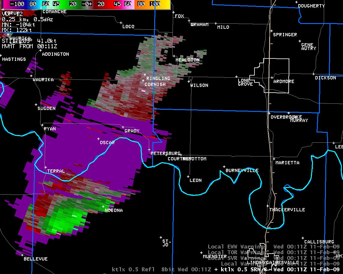 6:11 pm CST KTLX Storm Relative Velocity Image