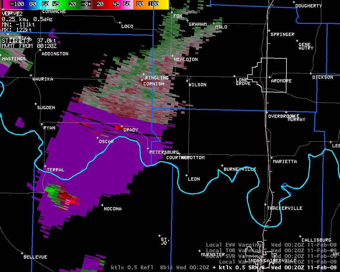 6:20 pm CST KTLX Storm Relative Velocity Image