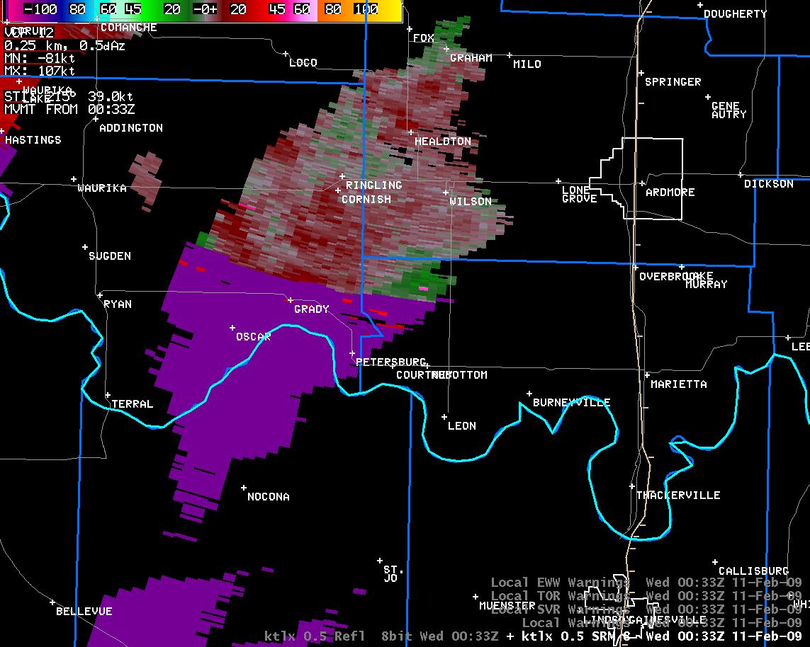 6:33 pm CST KTLX Storm Relative Velocity Image