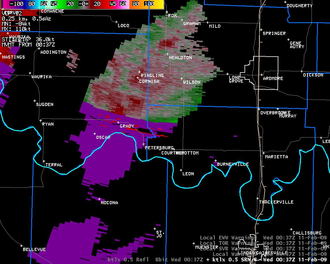 6:37 pm CST KTLX Storm Relative Velocity Image