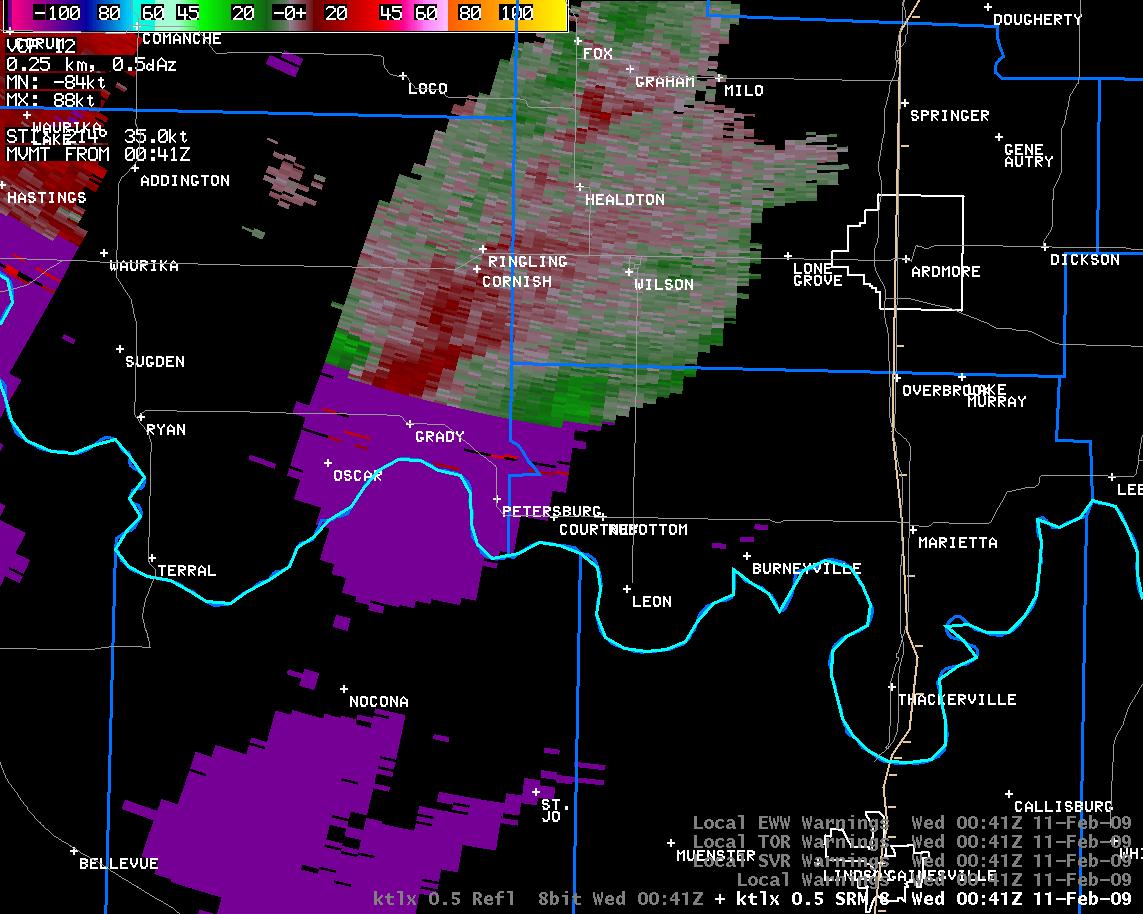 6:41 pm CST KTLX Storm Relative Velocity Image