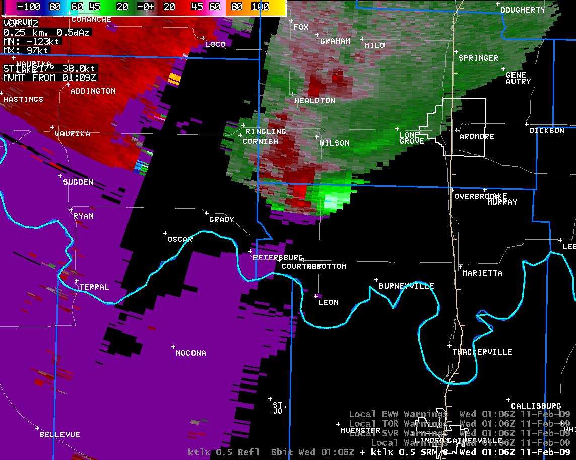 7:06 pm CST KTLX Storm Relative Velocity Image