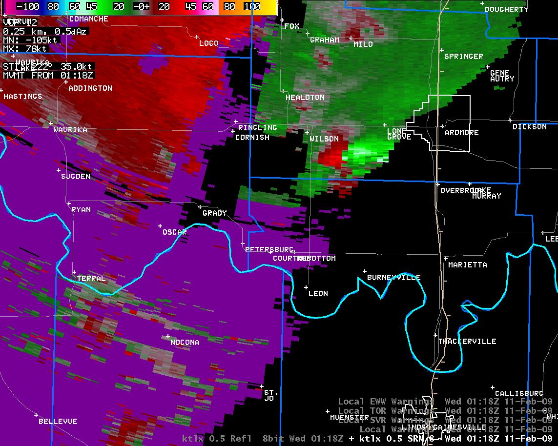 7:18 pm CST KTLX Storm Relative Velocity Image