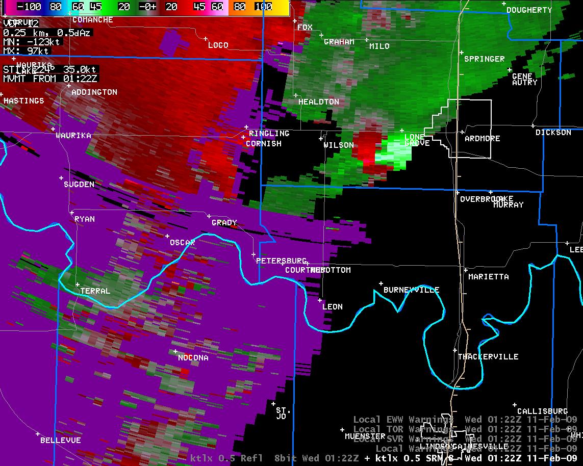 7:22 pm CST KTLX Storm Relative Velocity Image