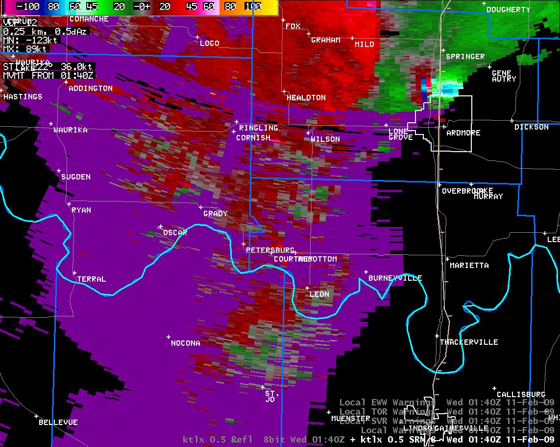 7:40 pm CST KTLX Storm Relative Velocity Image