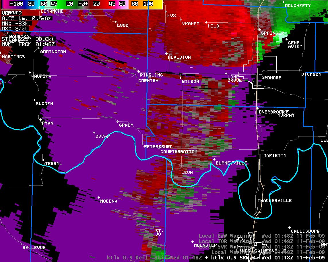 7:48 pm CST KTLX Storm Relative Velocity Image