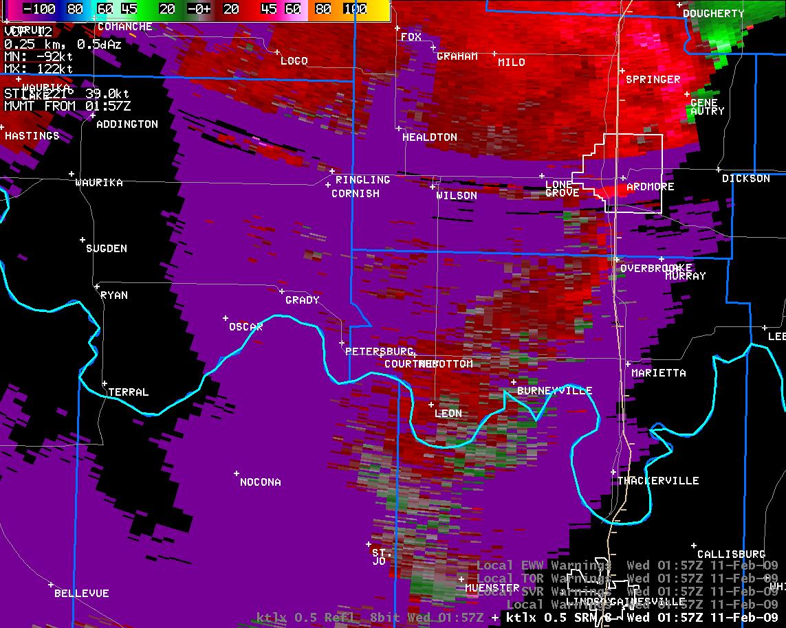 7:57 pm CST KTLX Storm Relative Velocity Image