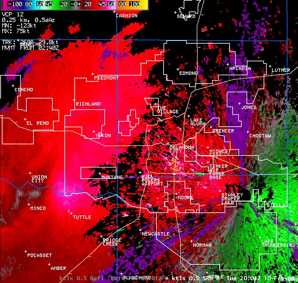 2:01 pm CST KTLX Storm Relative Velocity Image