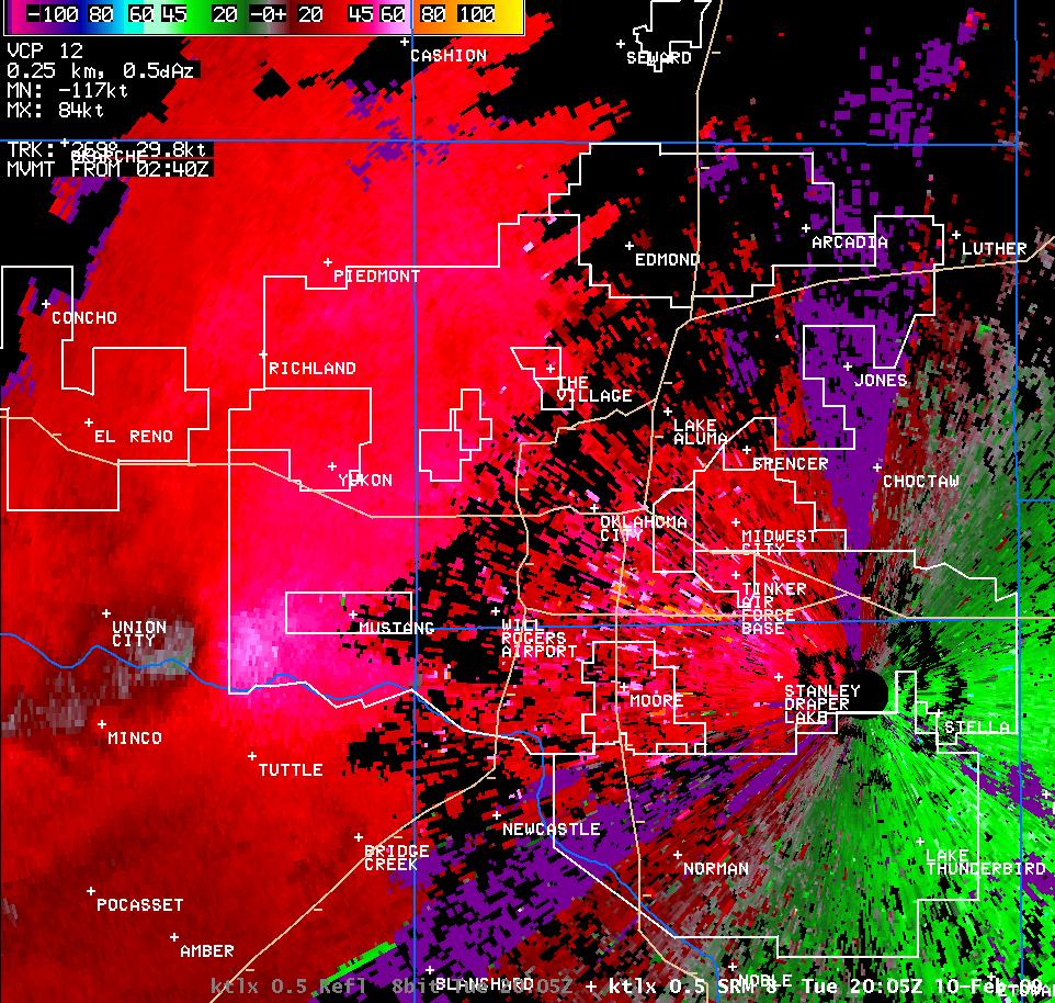 2:05 pm CST KTLX Storm Relative Velocity Image