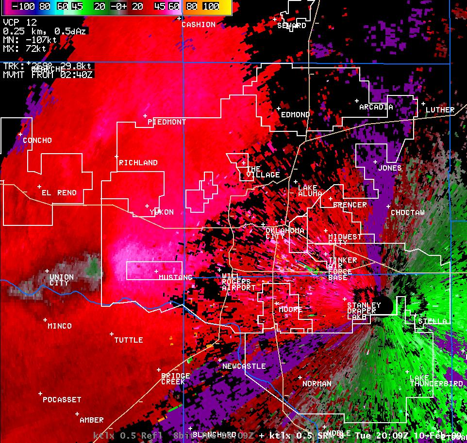 2:09 pm CST KTLX Storm Relative Velocity Image