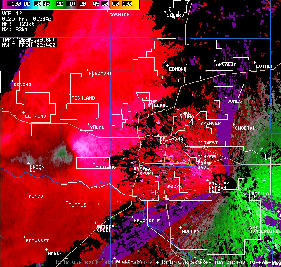 2:14 pm CST KTLX Storm Relative Velocity Image