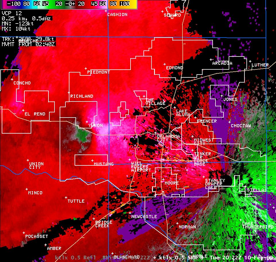 2:22 pm CST KTLX Storm Relative Velocity Image