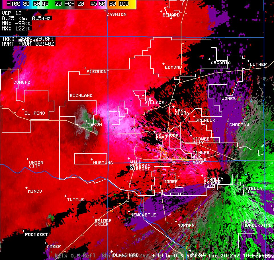 2:26 pm CST KTLX Storm Relative Velocity Image