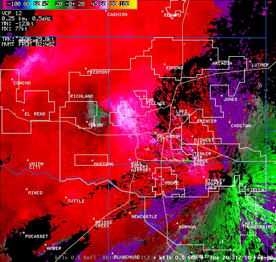 2:31 pm CST KTLX Storm Relative Velocity Image