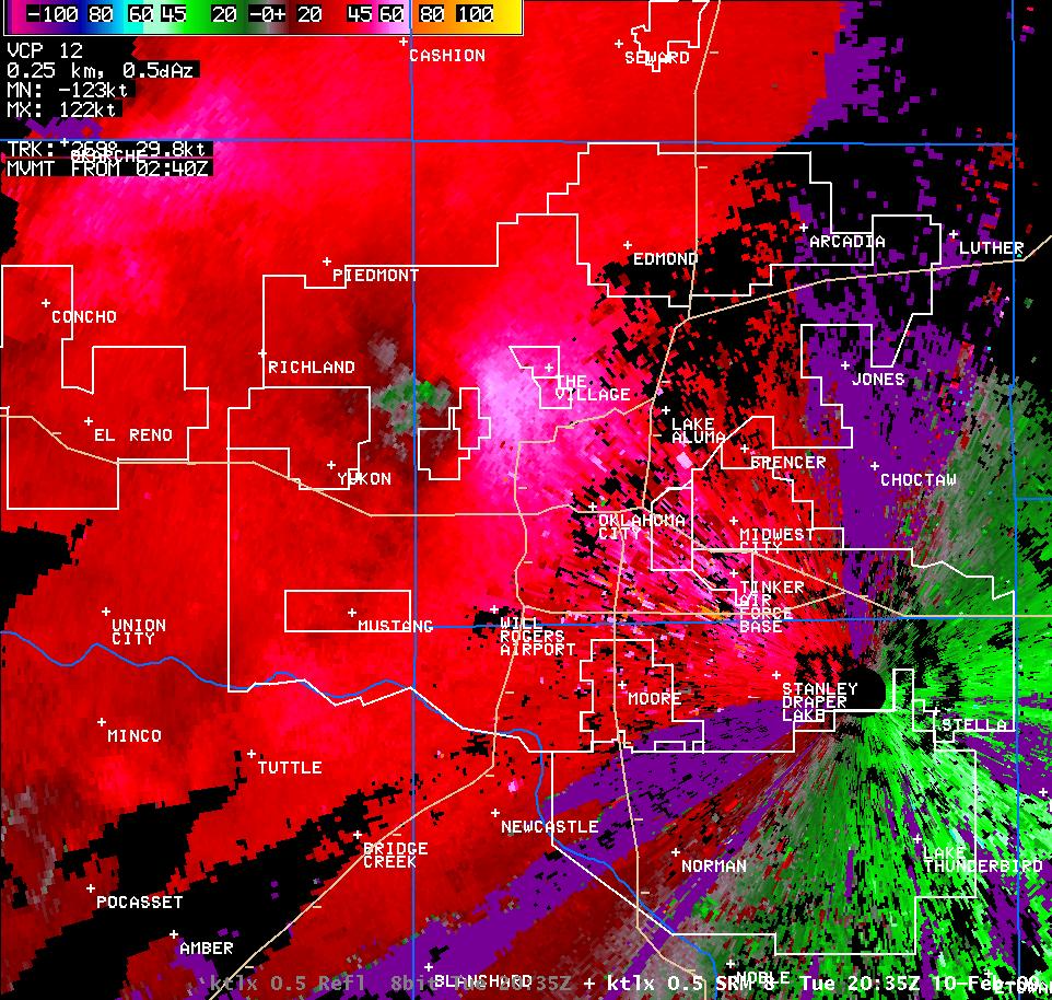 2:35 pm CST KTLX Storm Relative Velocity Image