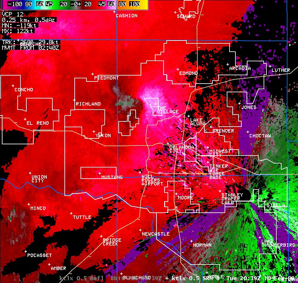 2:39 pm CST KTLX Storm Relative Velocity Image