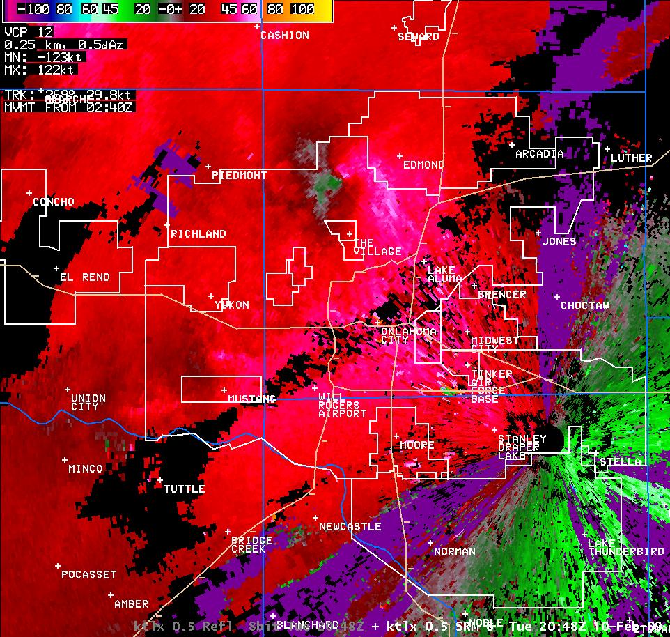 2:48 pm CST KTLX Storm Relative Velocity Image