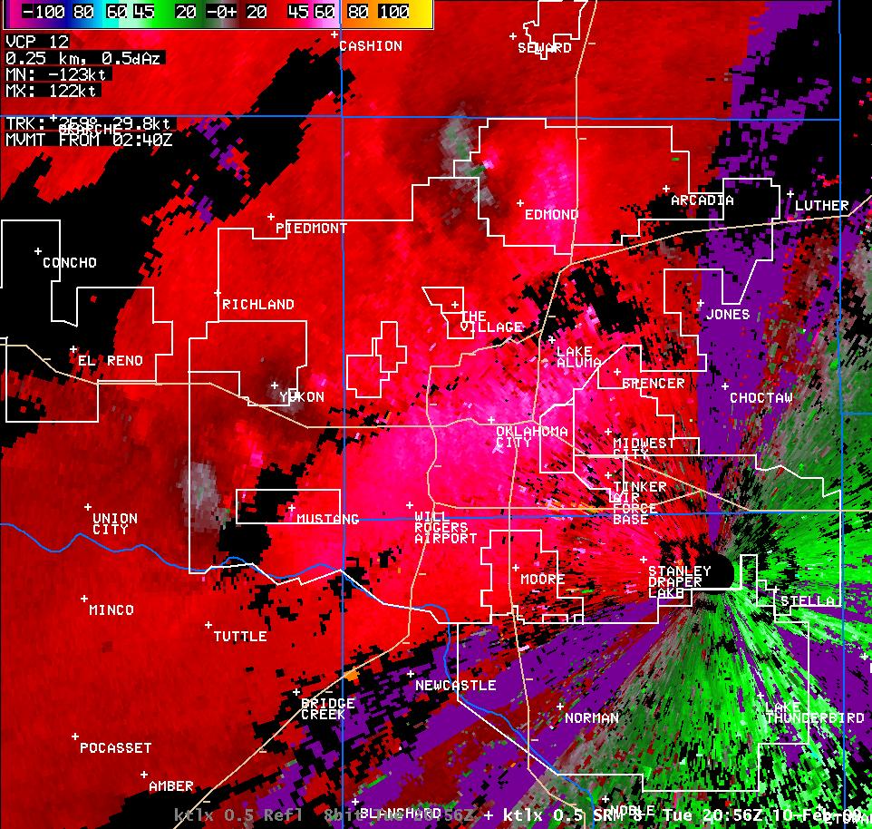 2:56 pm CST KTLX Storm Relative Velocity Image