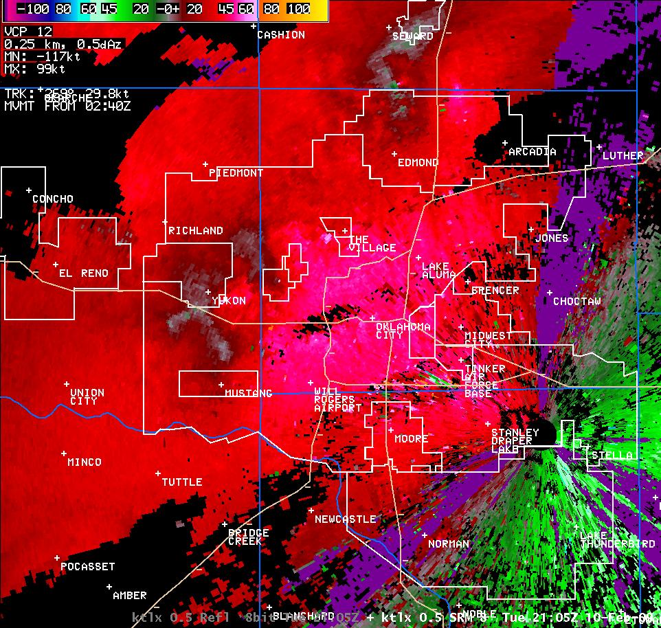 3:05 pm CST KTLX Storm Relative Velocity Image