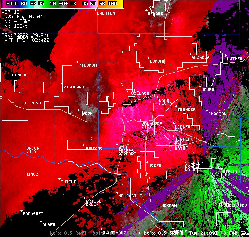 3:09 pm CST KTLX Storm Relative Velocity Image