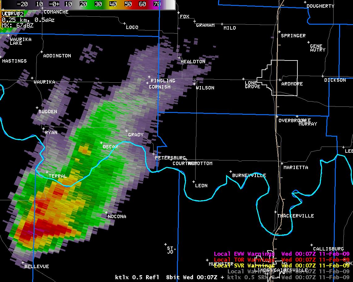 6:07 pm CST KTLX Reflectivity Image