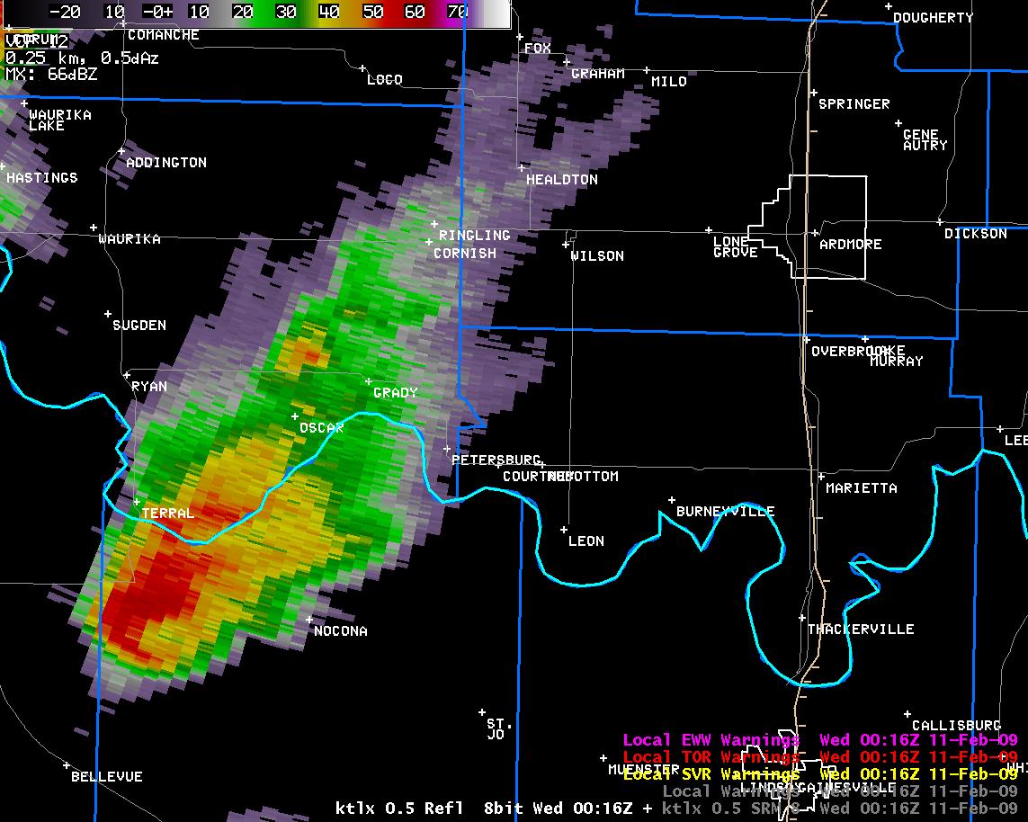 6:16 pm CST KTLX Reflectivity Image