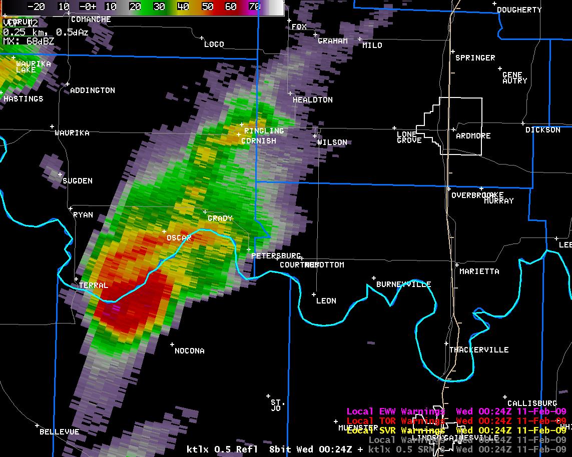 6:24 pm CST KTLX Reflectivity Image