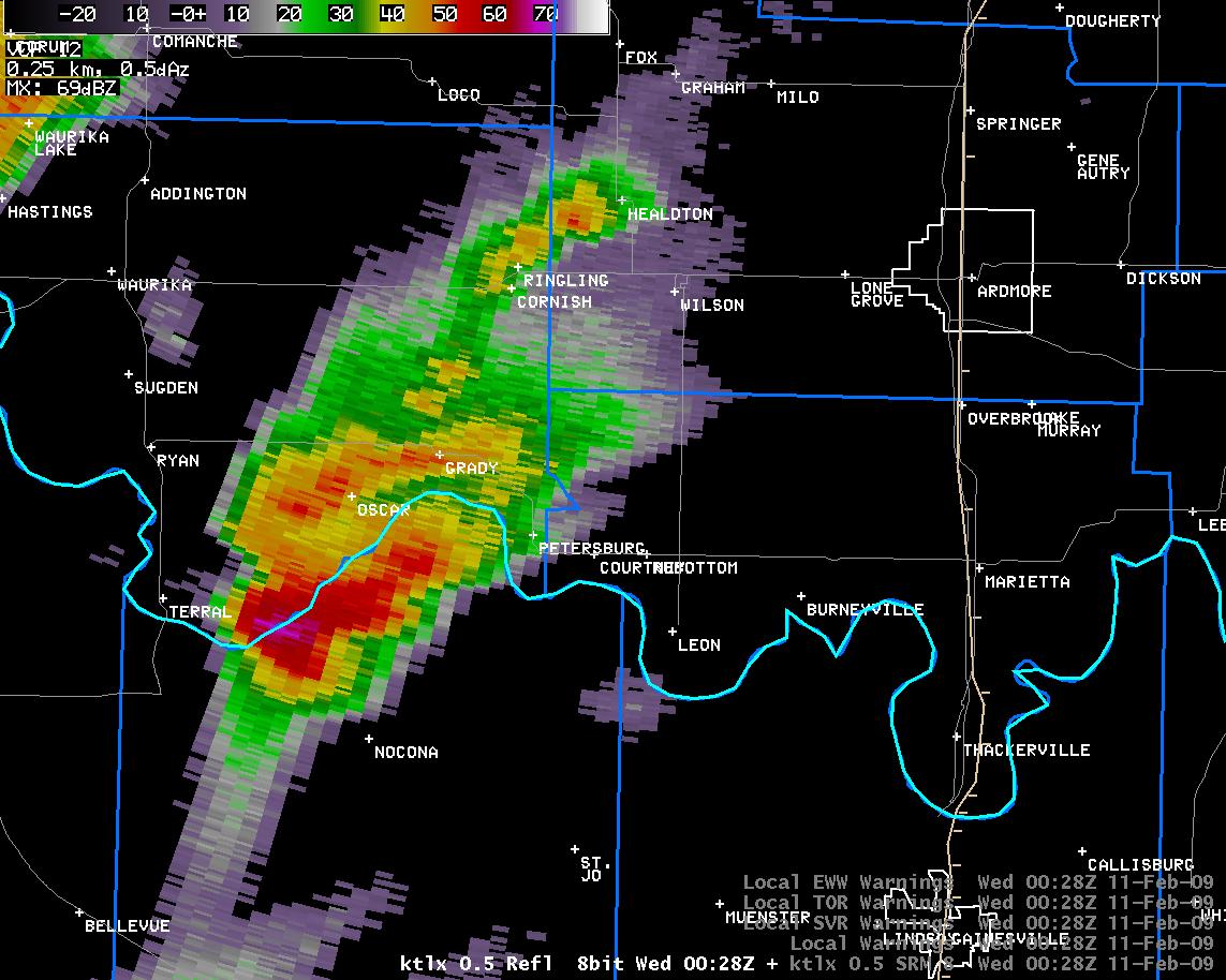 6:28 pm CST KTLX Reflectivity Image